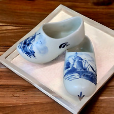 Vtg Delft Blue Ceramic Dutch Clog Shoes Hand Painted 2 Holland Cities picture