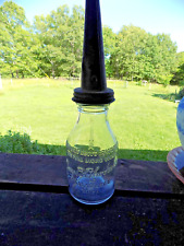 Antique 1922 Jay B Rhodes Glass  Quart Oil Bottle Vented Spout Kalamazoo MI USA picture