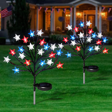2Packs 4Th of July Solar Star Tree Lights Decorations Outdoor, Waterproof Red Wh picture