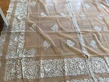 2 Antique French Tambour Lace Curtain Panels Cotton Netted 1920 46.5 x 121” VGC picture