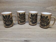 Vintage Set Of 4 1980s Flower Stoneware Coffee Mugs  picture