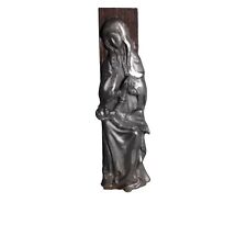 Vtg Blessed Virgin Mary w/Child Pewter Wood Statue Marble Base Made in Italy 5.5 picture
