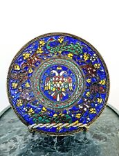 Antique Russian bronze plate with a double-headed eagle cloisonné enamel 19 th picture