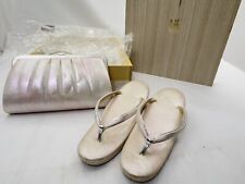 Japanese Kimono Zori Sandal & Bag Set Nishijin ori Pink Footwear Wooden Box picture