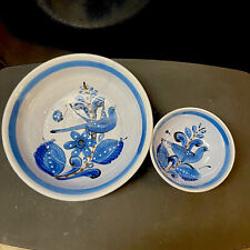 Vintage 2 Tonola Ken Edward Hand Painted Mexican Pottery Bowls Blue Bird Rare picture