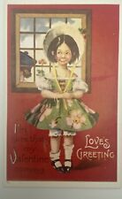 Vintage Valentine's Day Postcard REPRINT Unused Cute Picture with Girl Dress Hat picture