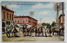 Cheyenne Wyoming Frontier Day in the Streets Cowboys Horses 1917 Postcard T5 picture