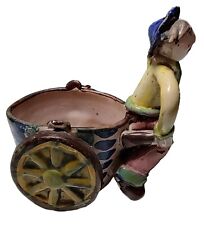 Vintage Italian Ceramic Pottery Handmade And Painted Signed Man Pulling a Cart picture