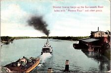 Postcard Steamer Towing Barge Up Sacramento River, California Phoenix Flour~830 picture
