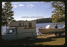 1972 Slide Old Truck With Camper Towing Boat At Lake #3200 picture