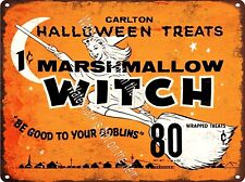 Vintage Style Witch Marshmallow Halloween Candy Sexy Girl Metal Sign 9x12