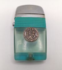 Vintage Scripto VU-Lighter St. Christopher Protect Us Medal TURQUOISE Religious picture