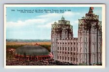 Salt Lake City UT-Utah, Laying Capstone Of Great Mormon Temple, Vintage Postcard picture