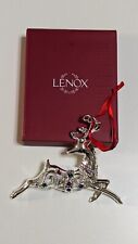 Lenox Sparkle and Scroll Reindeer Ornament Silver Plated Multicor Gems NIB 3.9