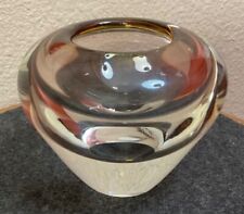 Vtg Evolution By Waterford Made In Poland Amber Rim Crystal Squat Votive Vase picture