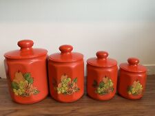 Vintage Set Of 4 Kromex Red/Orange Fruit Nesting Canisters 60'S/70's MCM picture