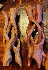 *VINTAGE*RUSTIC*FOLDING*WOOD CARVED*INTERLOCKING 3 LEGGED CANDLE STAND/HOLDER* picture