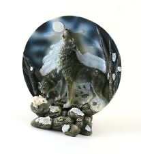 3D Wolf Howling at the Moon Decoration with Matching Stand, Cast Resin picture