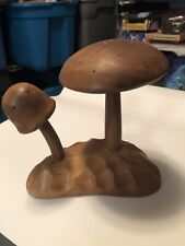 Vintage MCM Wooden Mushroom Decor Hors D'oeuvres Appetizer Monkey Pod Toothpick picture