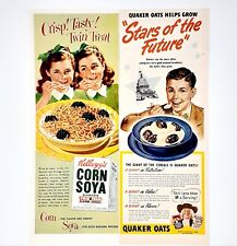 Quaker Oats oatmeal ad Kellogg's corn soy vintage 1948 original advertisements picture