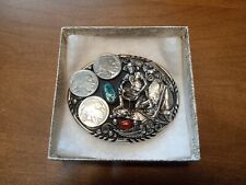 Vintage Native American Belt Buckle SSI Handcrafted USA Natural Stones And Coins picture
