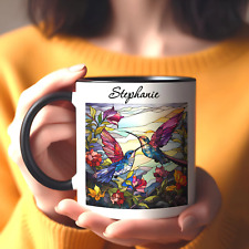 Personalized name hummingbird stained glass flower coffee tea mug gifts picture