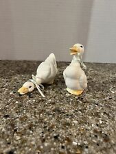 Pair of Vintage Porcelain Ceramic Ducks Geese Blue Bows Birds Water Fowl picture