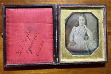 1840s Tinted Plumbe Daguerreotype ID'd Little Girl Ringlet Curls Holding Case picture
