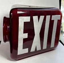 Antique Art Deco Theater Ruby Red Glass Exit Sign Light Globe Wedge Triangle picture