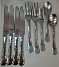 9 Pc Ginkgo Lafayette 18/0 Stainless 360 Hammered Flatware Spoons Forks Knives picture