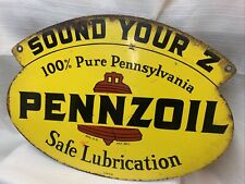 Vintage 1960 Pennzoil Motor Oil Gas Station 2 Sided 16.5” x 11.5” Metal Sign picture