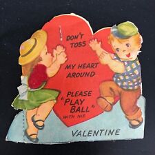 Valentines Card Vtg 1930s -40s Boy & Girl Knickers Hat Mary Jane Shoes Child  picture