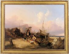 Fisherfolk on the Coast Antique Oil Painting William Shayer (British, 1787–1879) picture