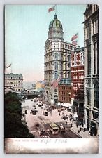 c1905~Park Row~Busy Street~Aerial View~New York City NYC~Flags~Antique Postcard picture