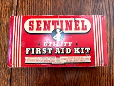 1940s SENTINEL First Aid Kit w/ Great Graphics w/ Vintage Contents PJF picture