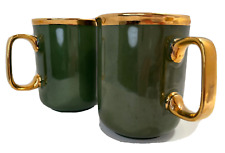 JKW, Josef Kuba Bavaria Western Germany Green With Gold Coffee/Tea Cups Set of 2 picture