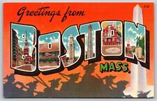 Postcard Greetings from Boston Mass large letter linen O123 picture
