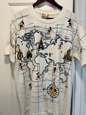 VTG 90s Mickey Mouse T-Shirt Walt Disney All Over Print Map Kingdom One Size picture