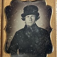 Antique Cased Daguerreotype Photograph Dapper Handsome Young Man Great Hat picture