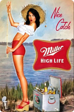 Nice Catch Fishing Girl Beer Sign -  Vintage Tin Signs Dad Gifts Man Cave Garage picture