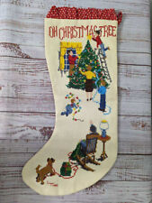 Vintage Handmade 1980 Christmas Stocking cross Stitch oh christmas tree pretty picture