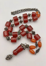 Antique Islamic Arabic Cherry Amber Bakelite Bead Silver Dangle Prayer Necklace picture