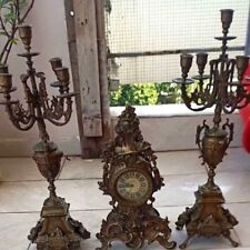 Antique bronze mantel clock with two five-horn candelabra clock functional set picture