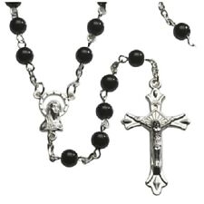 Black Round Pressed Glass Rosary (PT500) - W/Gift Bag picture