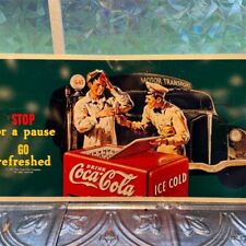 Vintage Coca-Cola Tin Sign 'STOP for a pause GO refreshed' Multi-Color Repro picture