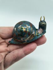 Vintage Chinese Cloisonné Enamel Snail Blue with Flowers Brass  picture