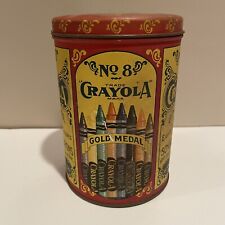 Vintage Crayola No 8 Gold Metal School Crayons Tin Red and Yellow 1982 Empty picture