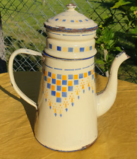 French Antique Enamelware Drip Coffee Pot Lustucru  1920s Art Deco picture