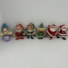 Vintage Flocked Santa Snowman Elf Christmas Tree Ornaments Japan (6) picture
