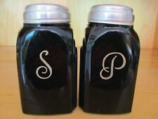 Vintage MCKEE ROMAN ARCH BLACK GLASS SALT and PEPPER SHAKERS picture